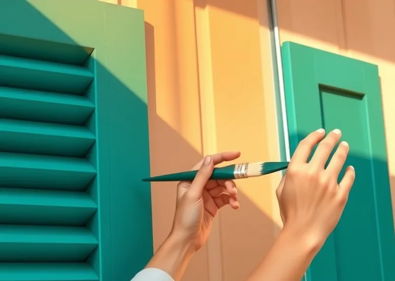 Mise en peinture au pinceau de volets et d'encadrements en bois