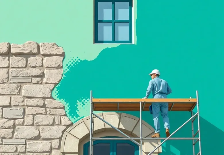 Ravalement de façade en pierre, nettoyage et application d'enduit